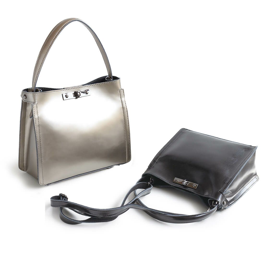 2wayレザースクエア型ワンハンドルバッグ