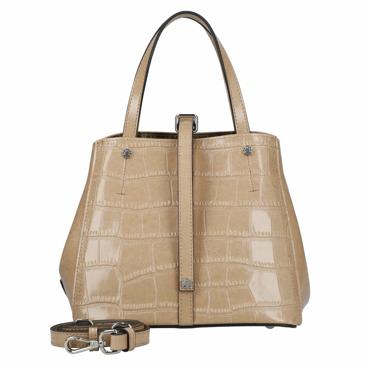 クロコダイル型押シャイニングレザーハンドバッグ