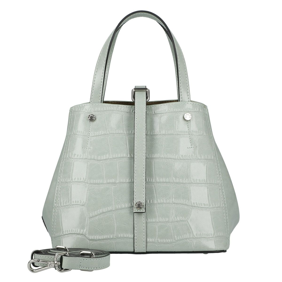 クロコダイル型押シャイニングレザーハンドバッグ