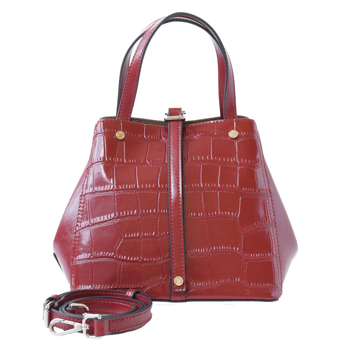クロコダイル型押シャイニングレザーハンドバッグ