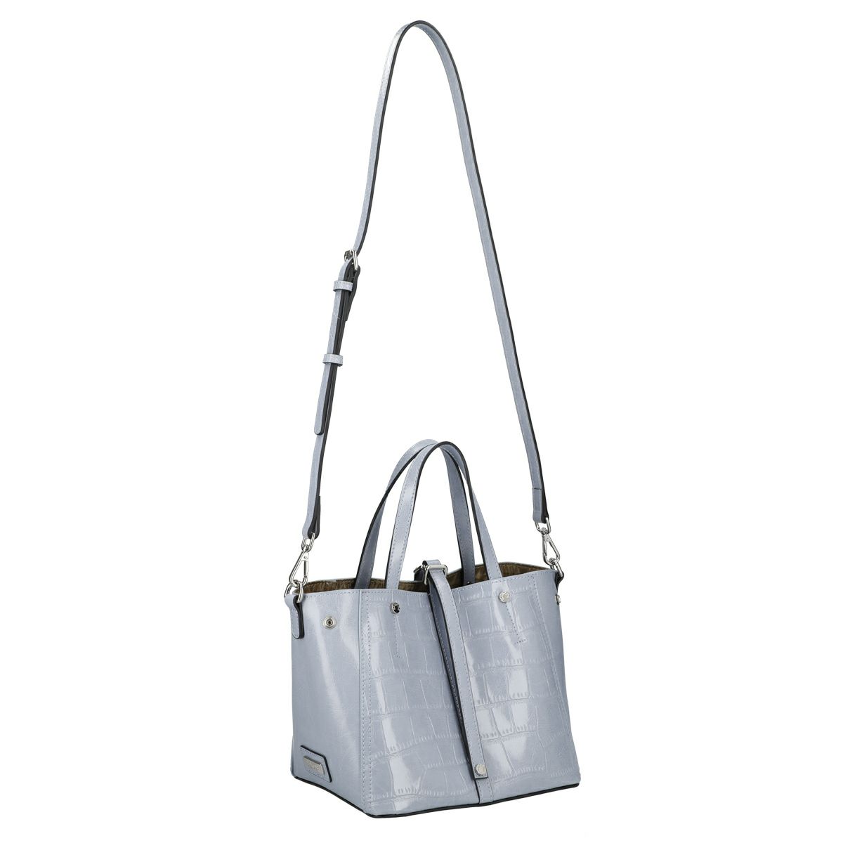 クロコダイル型押シャイニングレザーハンドバッグ