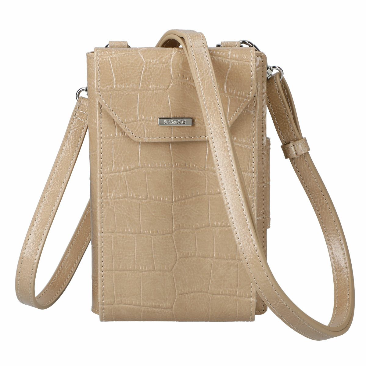 クロコダイル型押シャイニングレザースマホポシェット