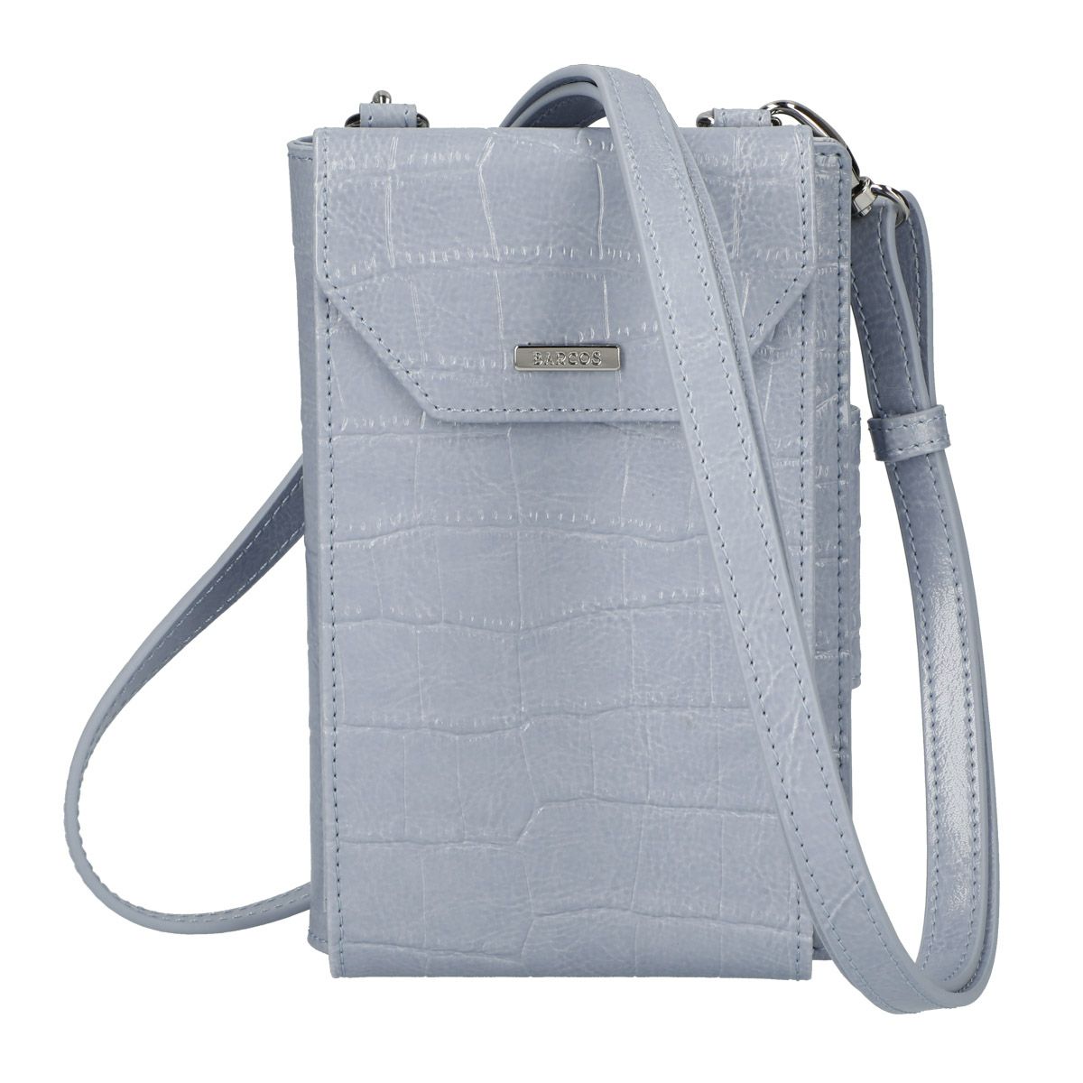 クロコダイル型押シャイニングレザースマホポシェット