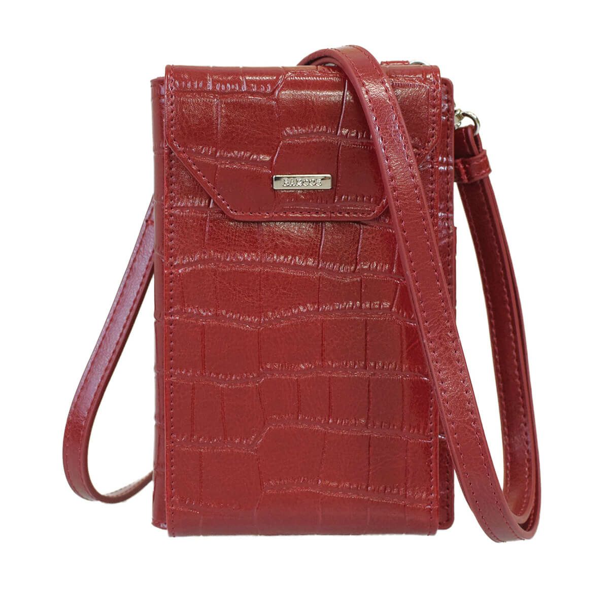 クロコダイル型押シャイニングレザースマホポシェット