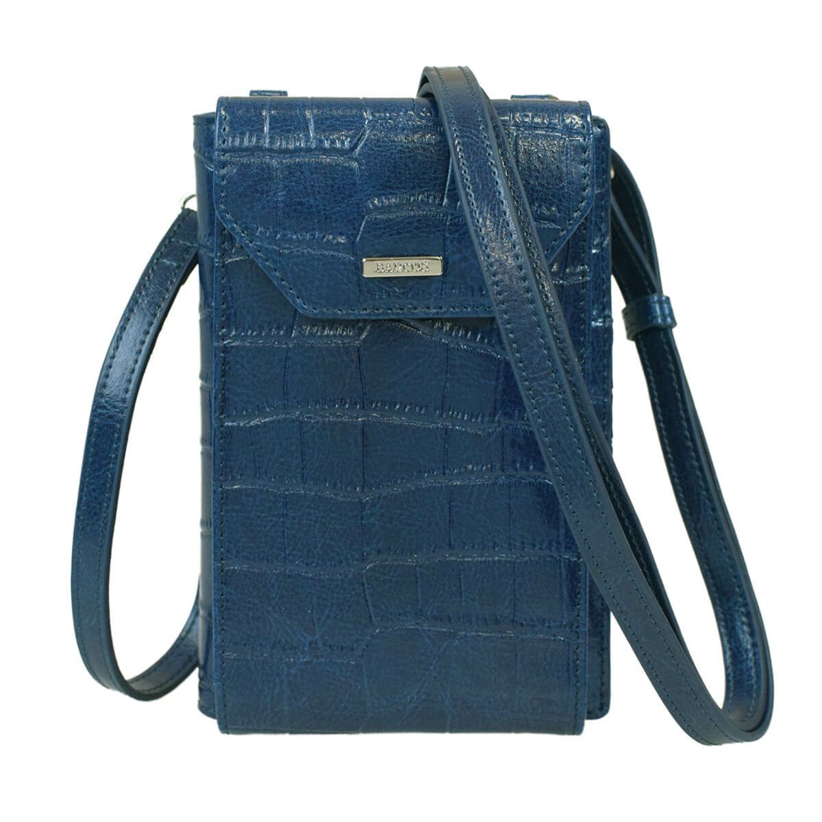 クロコダイル型押シャイニングレザースマホポシェット