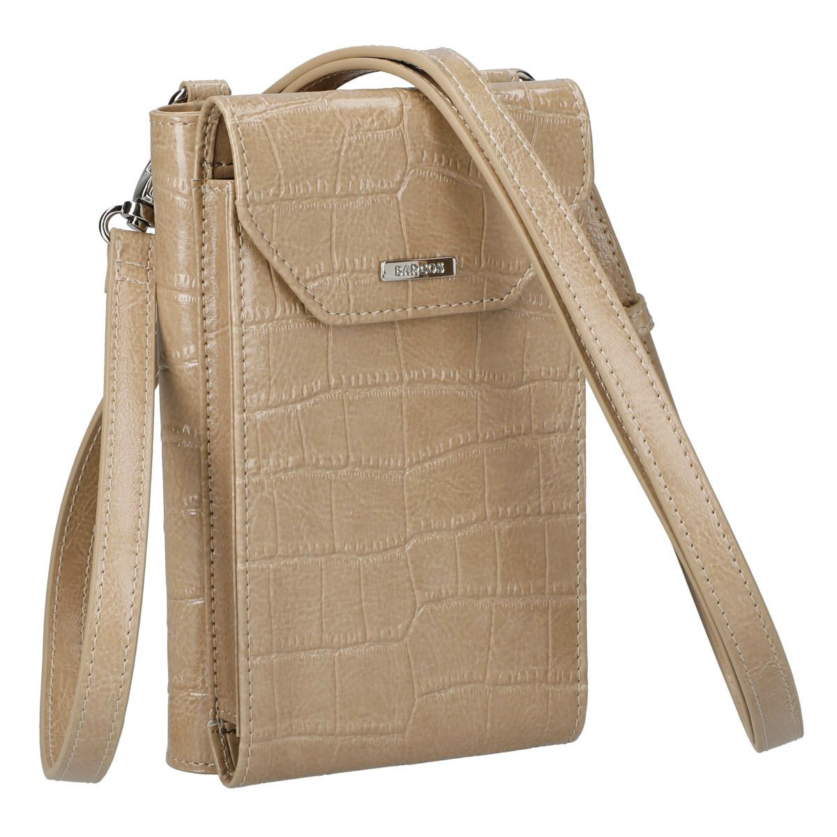 クロコダイル型押シャイニングレザースマホポシェット