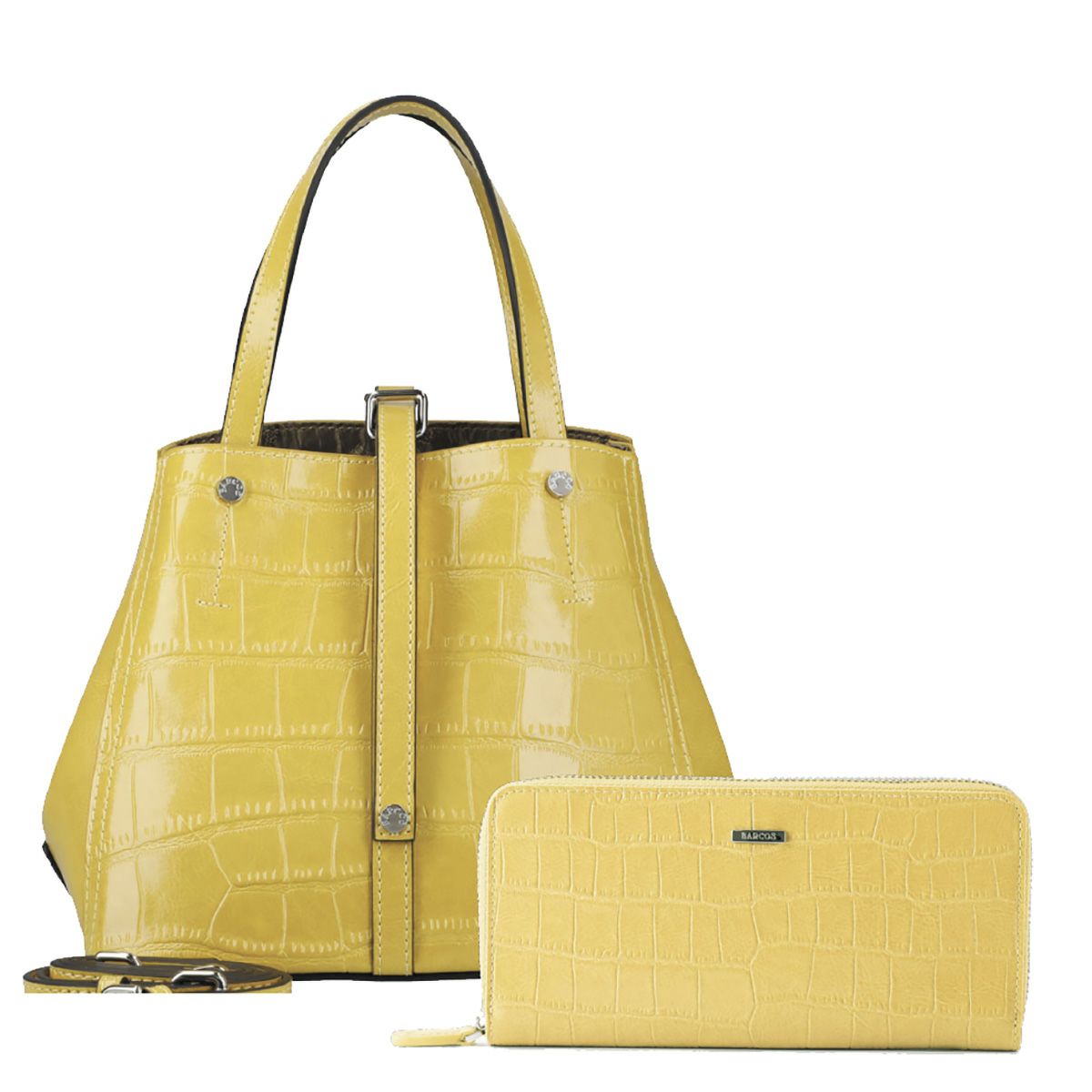 【セット商品】クロコダイル型押シャイニングミニレザーハンドバッグ＆ロングウォレット