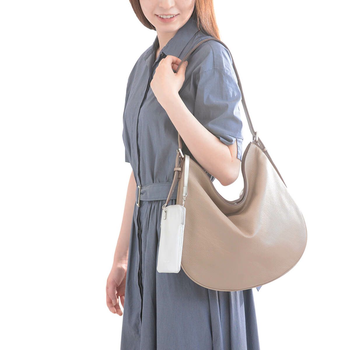 レザーショルダーバッグ＜シュリンクレザーリコ＞＆スマホポーチセット