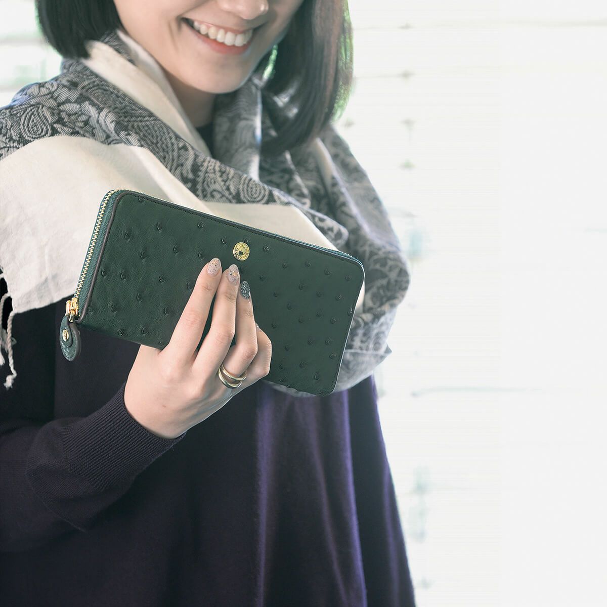 GLウォレット オーストリッチレザーラウンド型財布＜リッコR＞