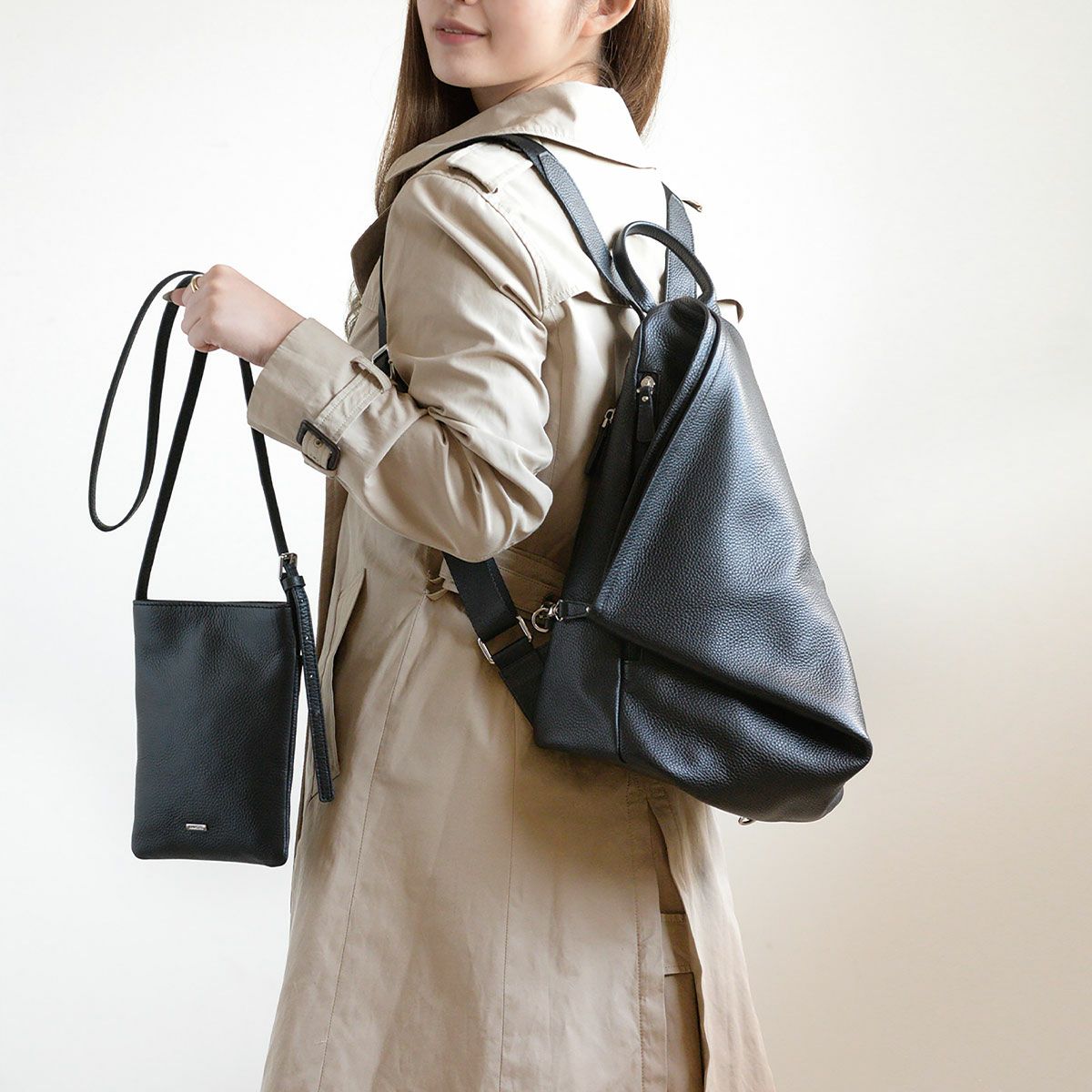 【セット商品】4wayシュリンクレザーリュック＆ポシェット＜ハンズフリーセット＞