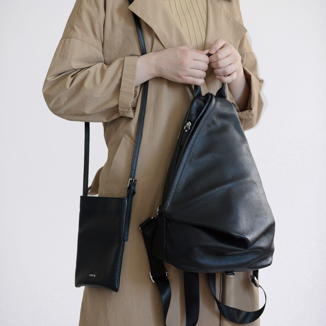 【セット商品】4wayシュリンクレザーリュック＆ポシェット＜ハンズフリーセット＞