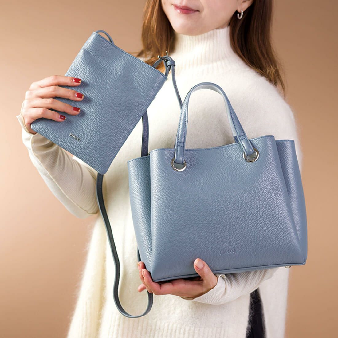 【セット商品】シュリンクレザーハンドバッグ＆ポシェット＜クラシカルセット＞