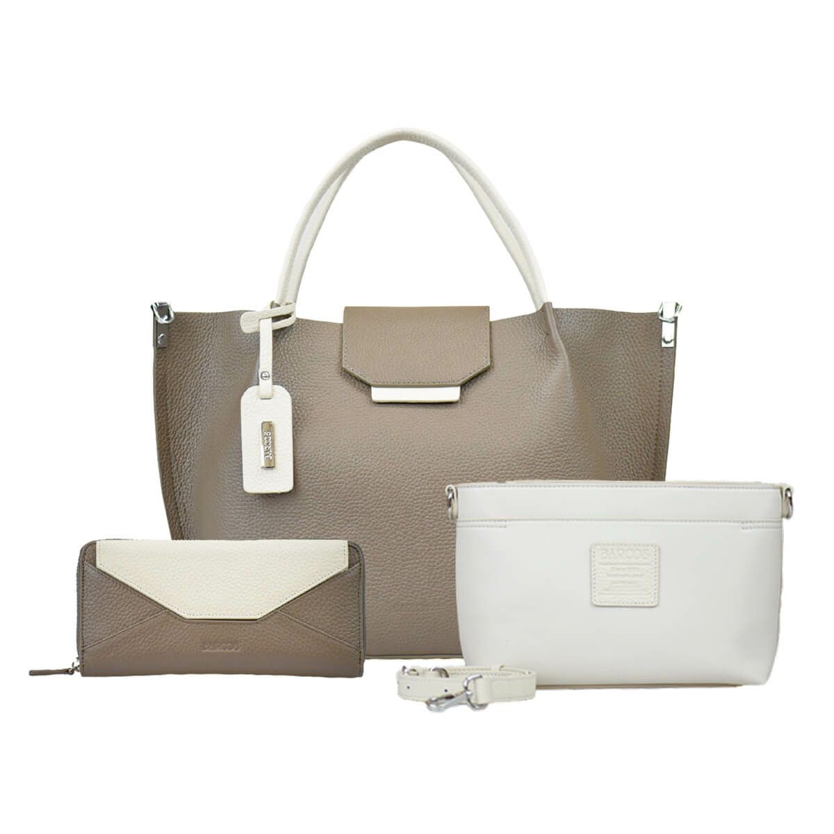 【セット商品】シュリンクレザーバイカラーハンドバッグ＜シャーロット＞＆ロングウォレット＜ベロニカ＞