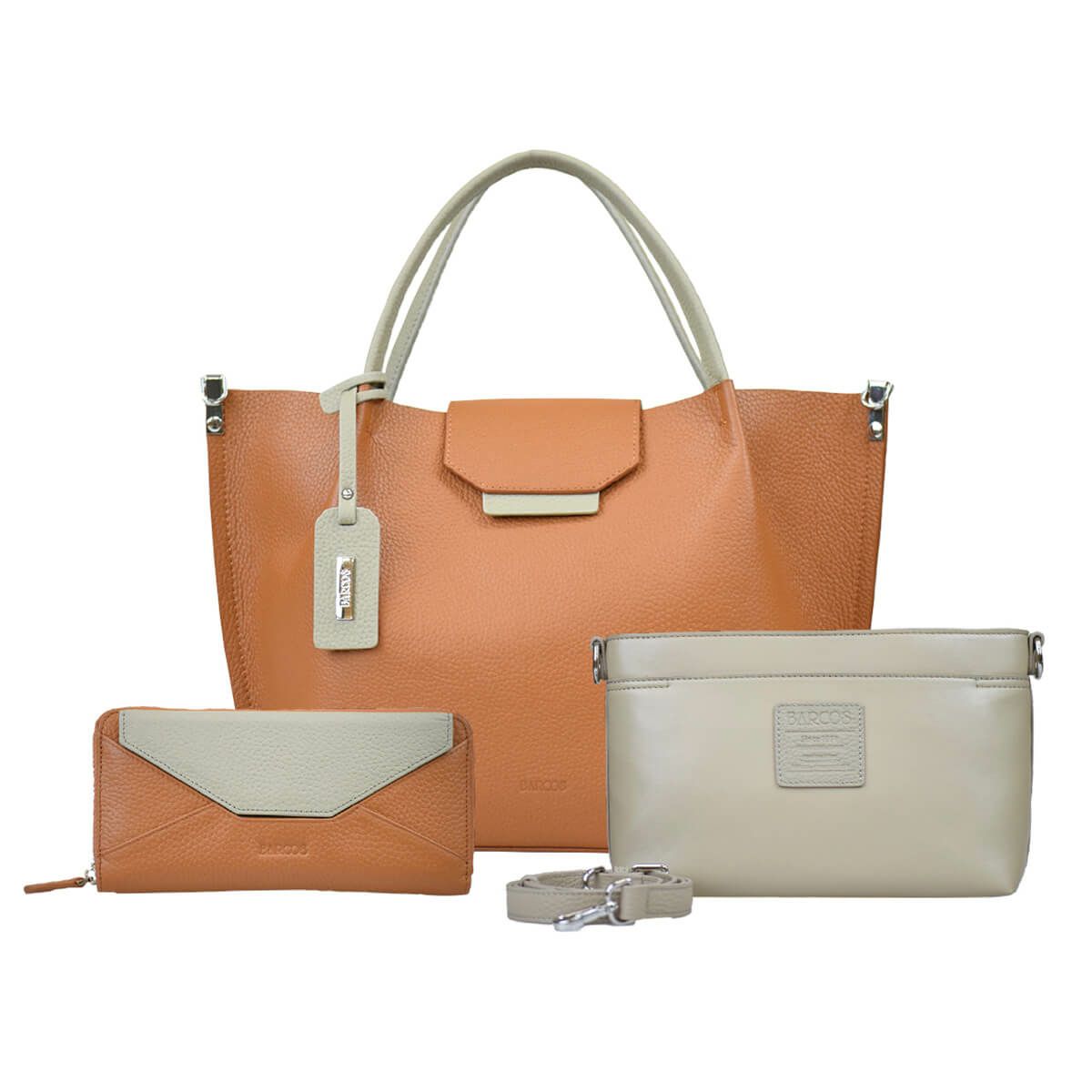 【セット商品】シュリンクレザーバイカラーハンドバッグ＜シャーロット＞＆ロングウォレット＜ベロニカ＞