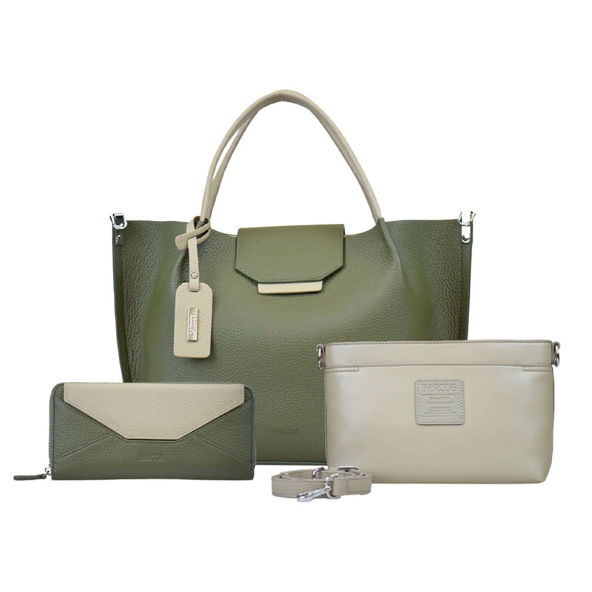 【セット商品】シュリンクレザーバイカラーハンドバッグ＜シャーロット＞＆ロングウォレット＜ベロニカ＞