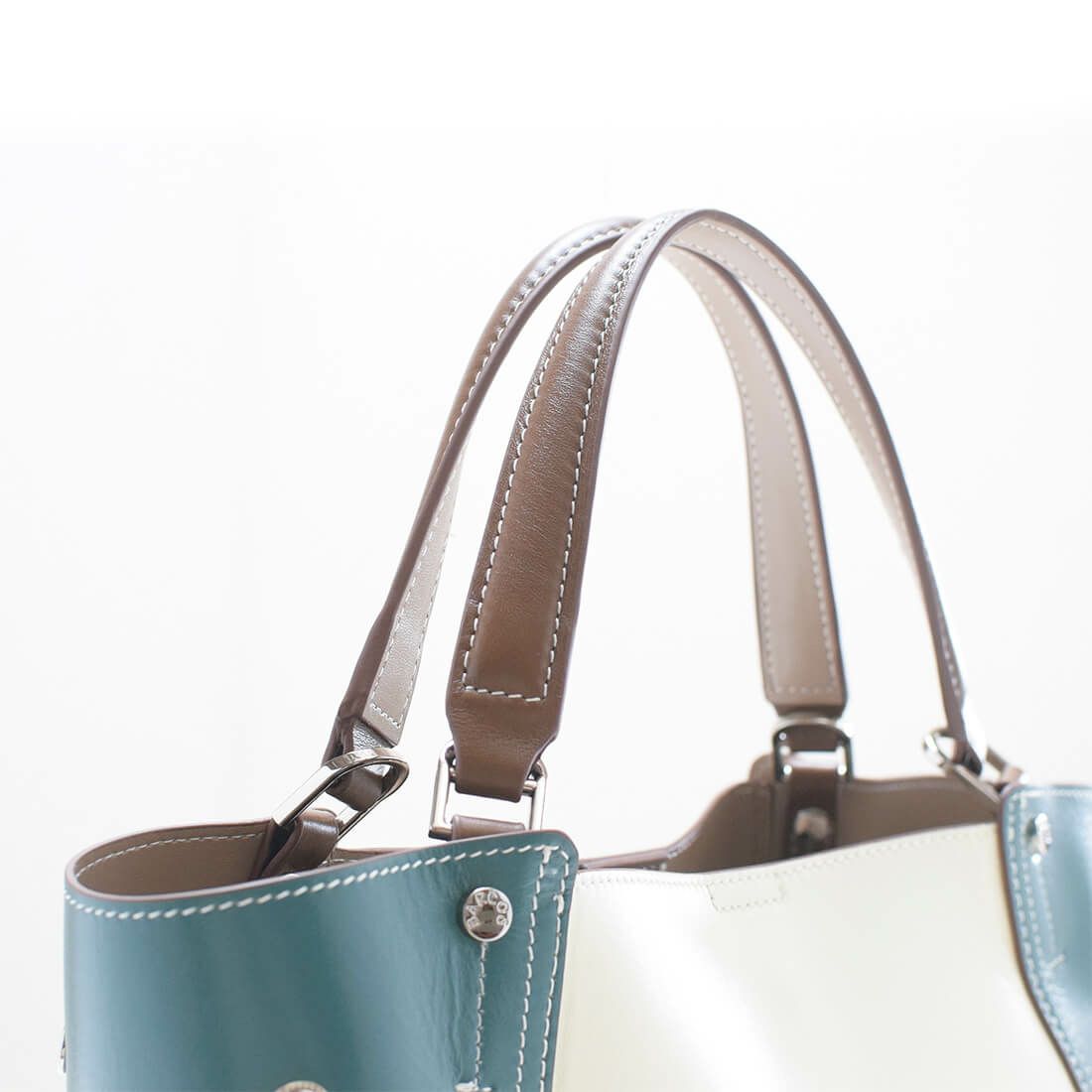 配色レザー2wayハンドバッグ