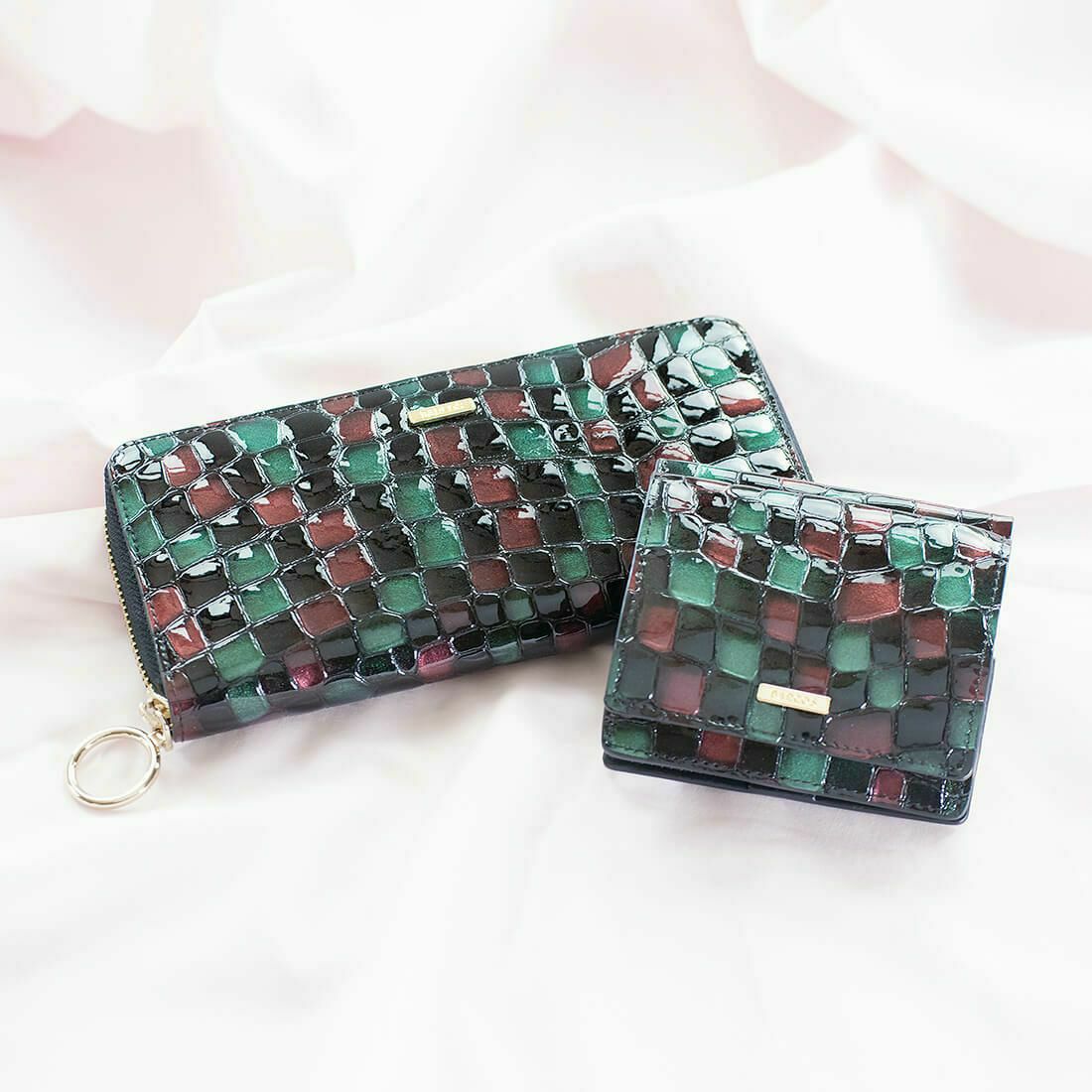 配色ステンドガラスレザーラウンド型財布