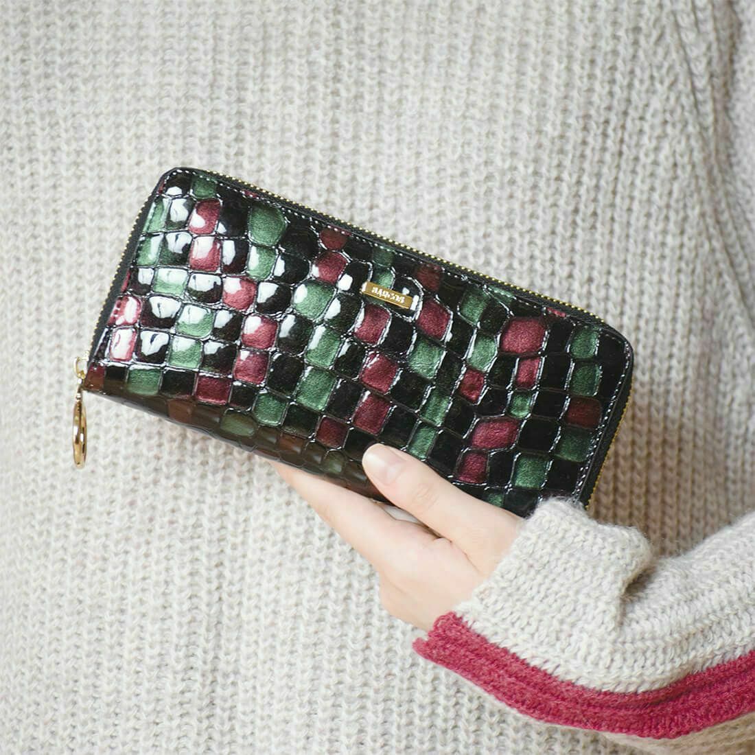 配色ステンドガラスレザーラウンド型財布