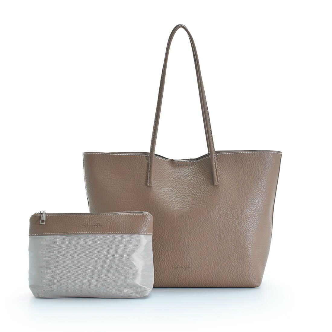 ポーチ付きフェイクレザートートバッグ