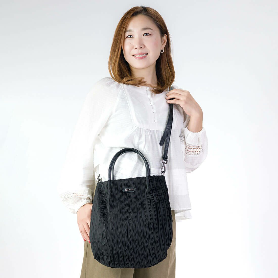 プリーツ加工ナイロン2wayトートバッグ