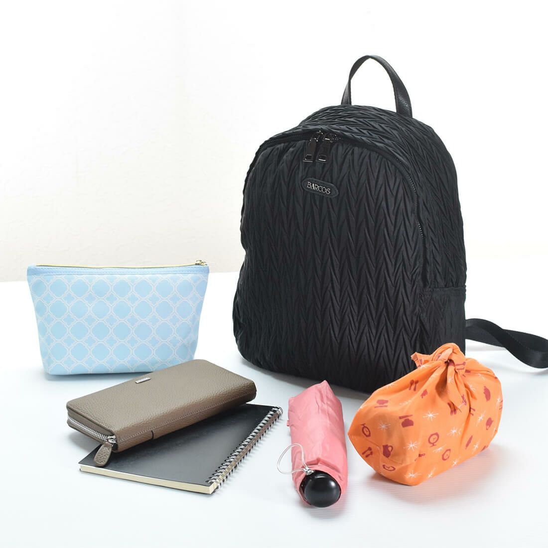 プリーツ加工ナイロンリュックサック