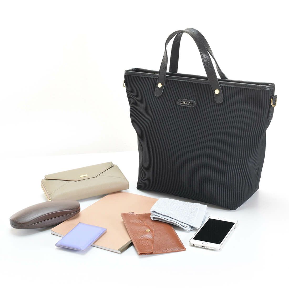 リブニット調ナイロン2wayトートバッグ