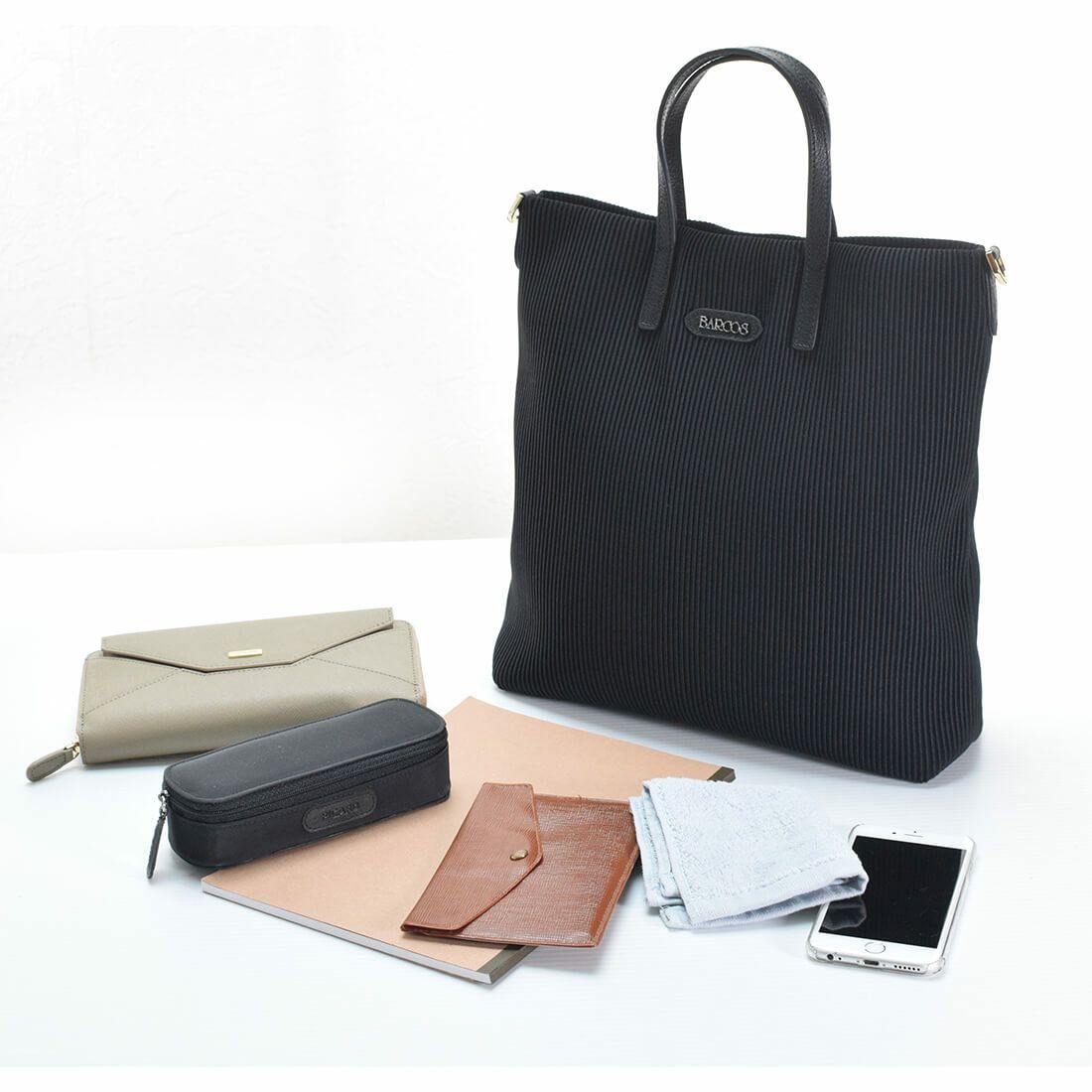 リブニット調ナイロン2way薄型トートバッグ