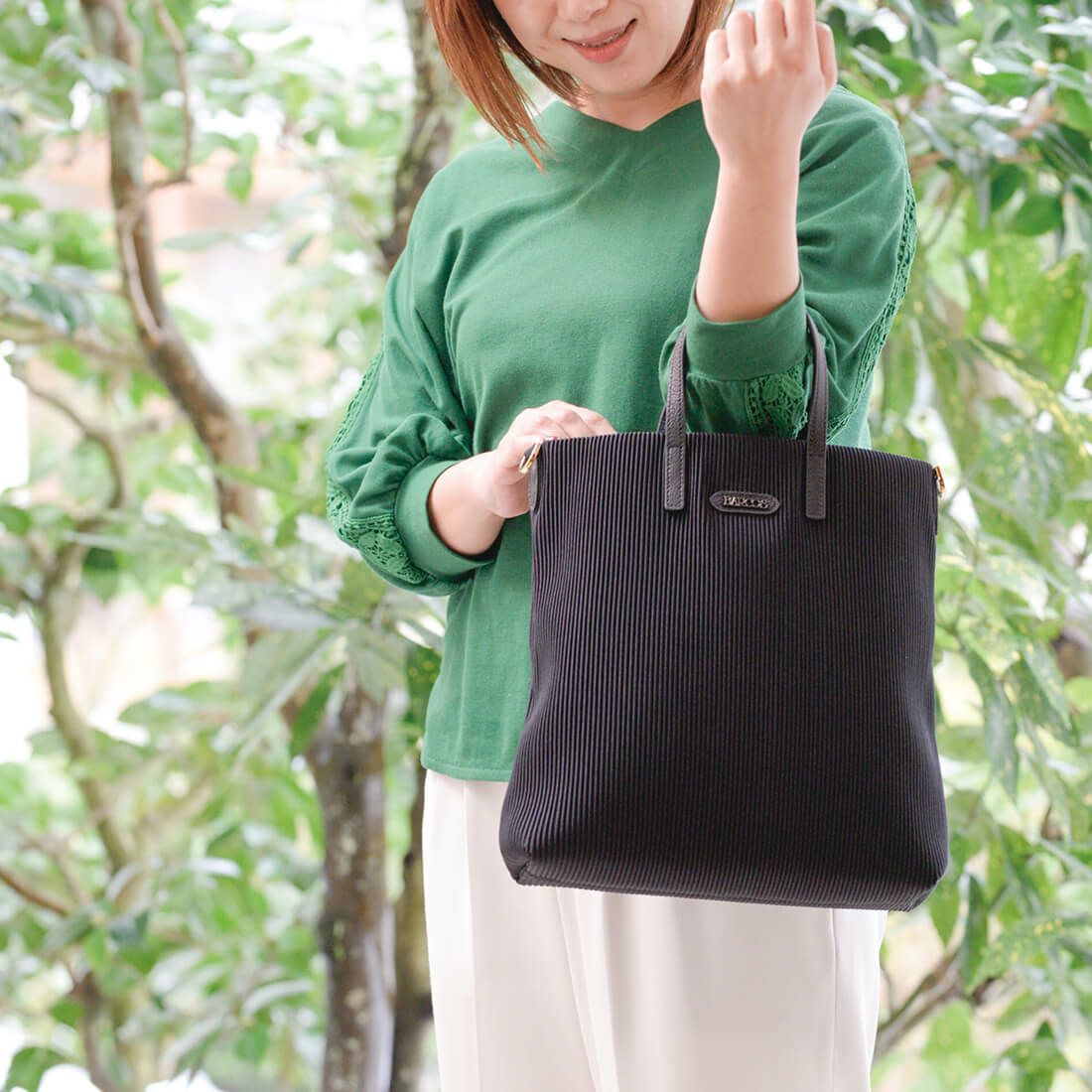 リブニット調ナイロン2way薄型トートバッグ
