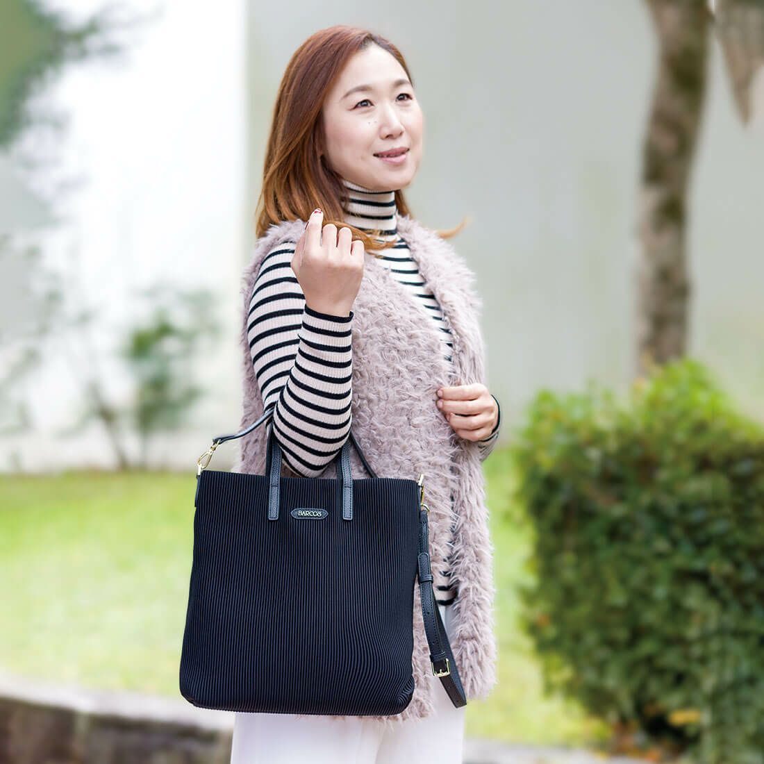 リブニット調ナイロン2way薄型トートバッグ