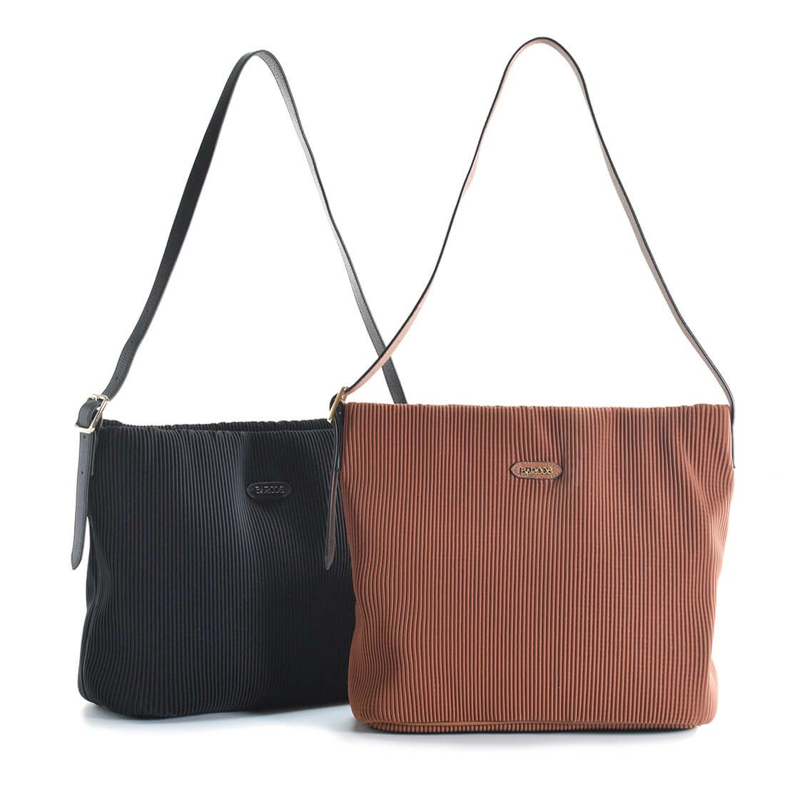 リブニット調ナイロンショルダーバッグ