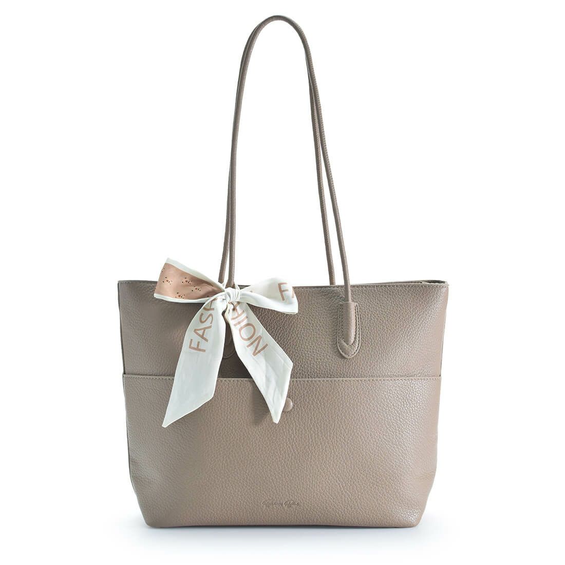 リボン付きフェイクレザートートバッグ