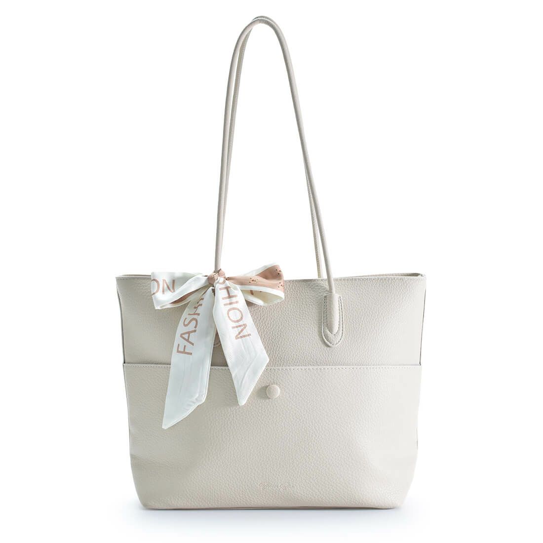 リボン付きフェイクレザートートバッグ