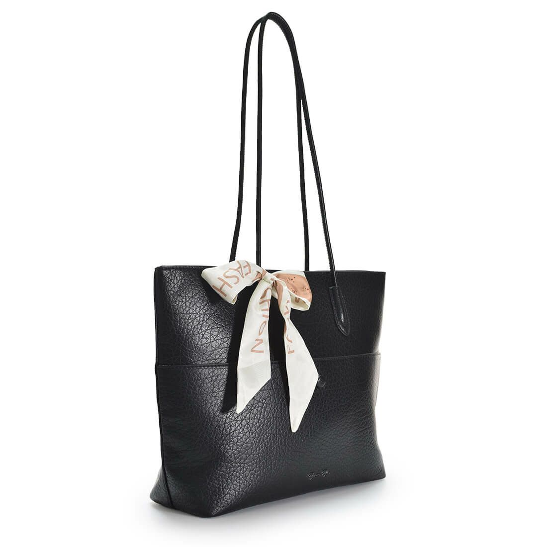 リボン付きフェイクレザートートバッグ