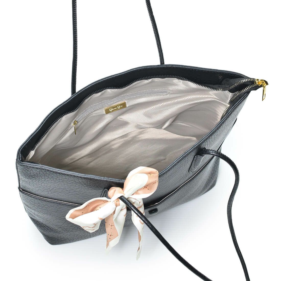 リボン付きフェイクレザートートバッグ