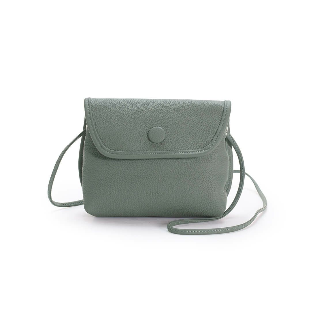 くるみボタン付きシュリンクレザーポシェット