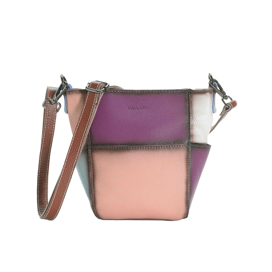 パッチワーク風レザーショルダーバッグ