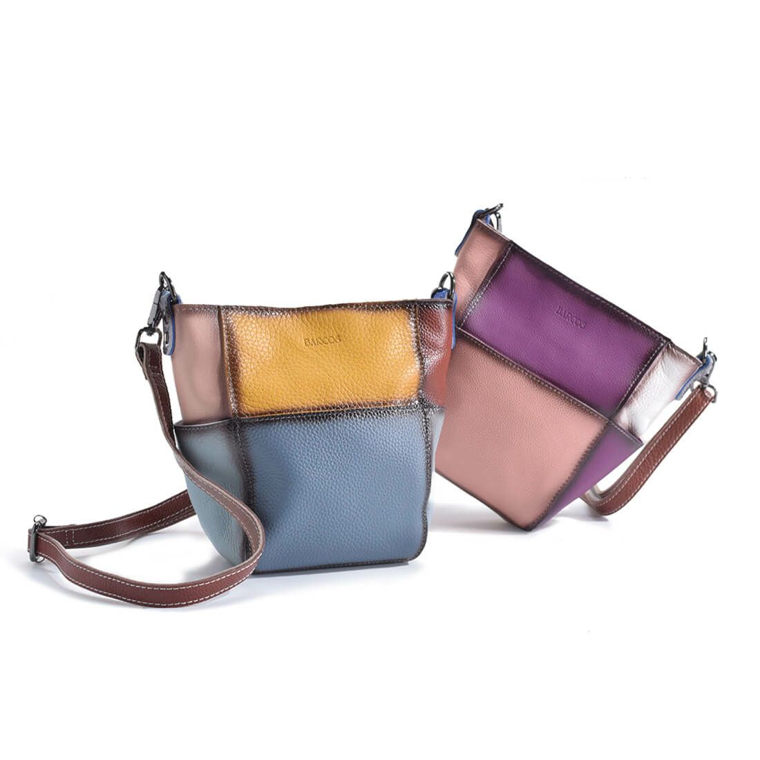 パッチワーク風レザーショルダーバッグ