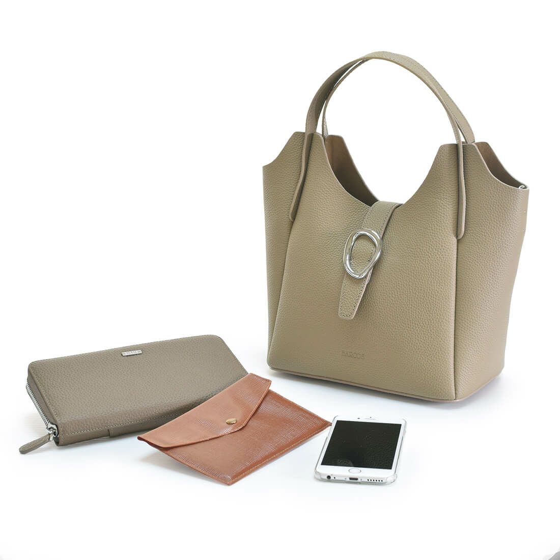 ポーチ付きシュリンクレザー2wayハンドバッグ