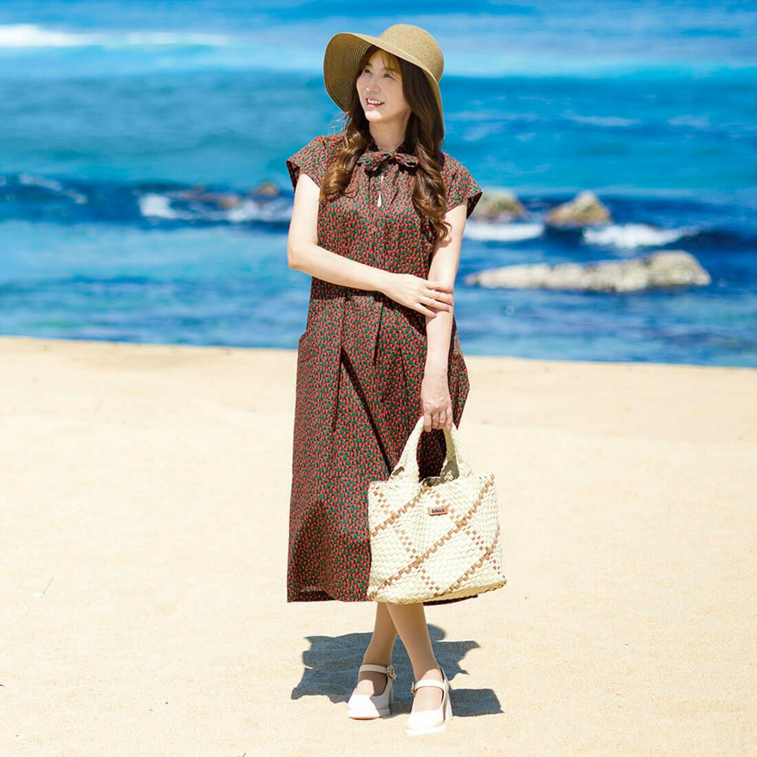 バイカラーメッシュハンドバッグ