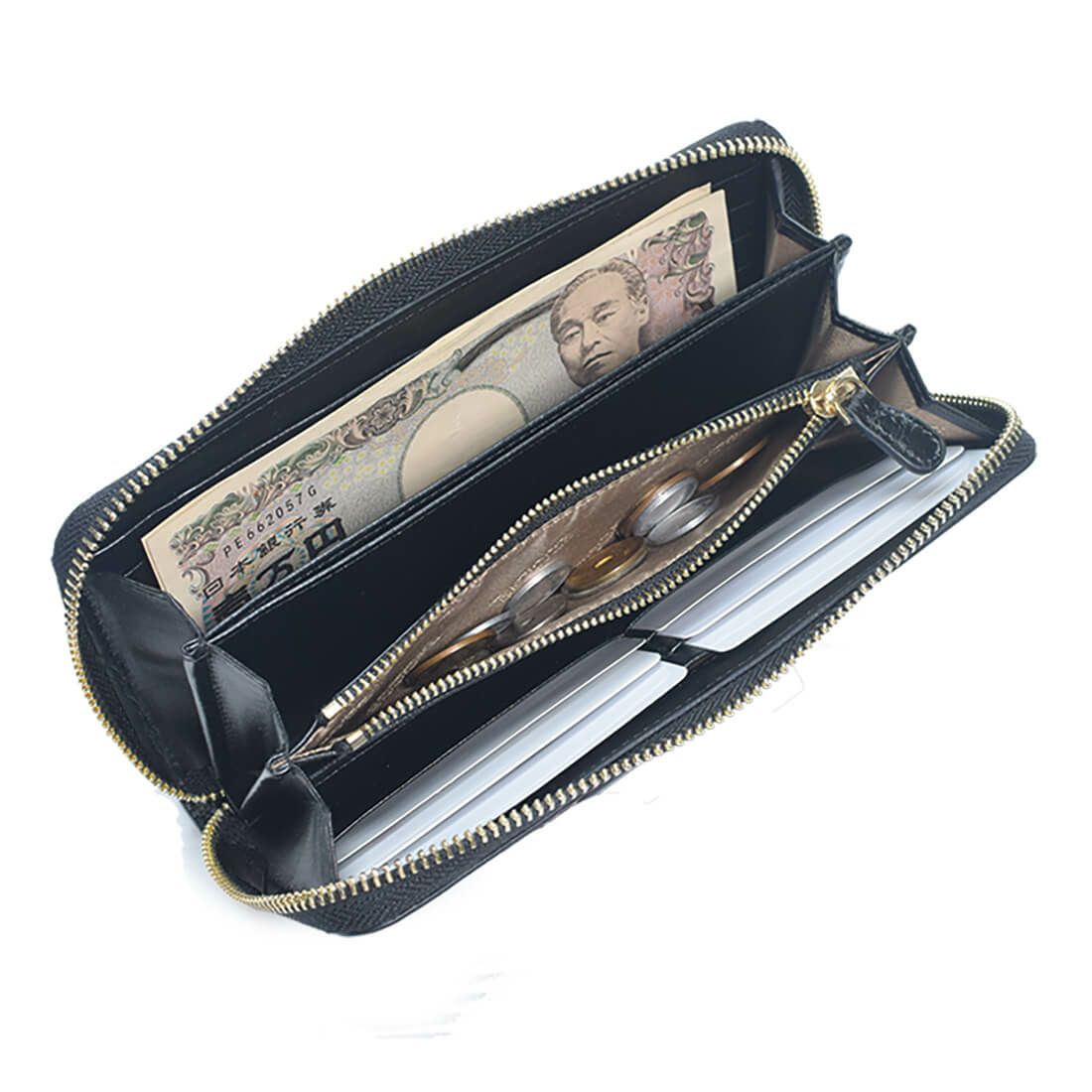 しわパテントレザーラウンド型財布