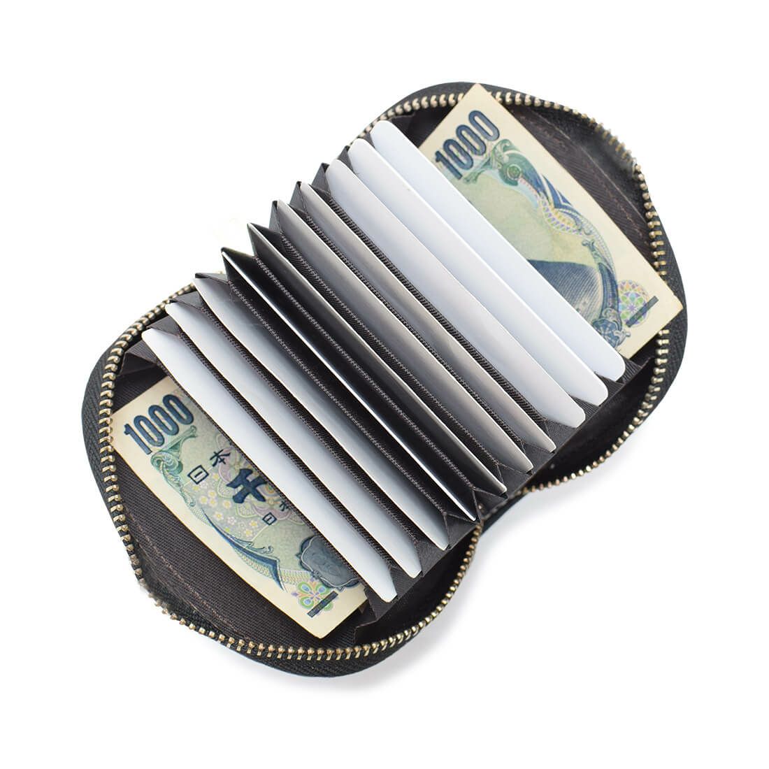 パンダモチーフ蛇腹式シュリンクレザーカード入れ