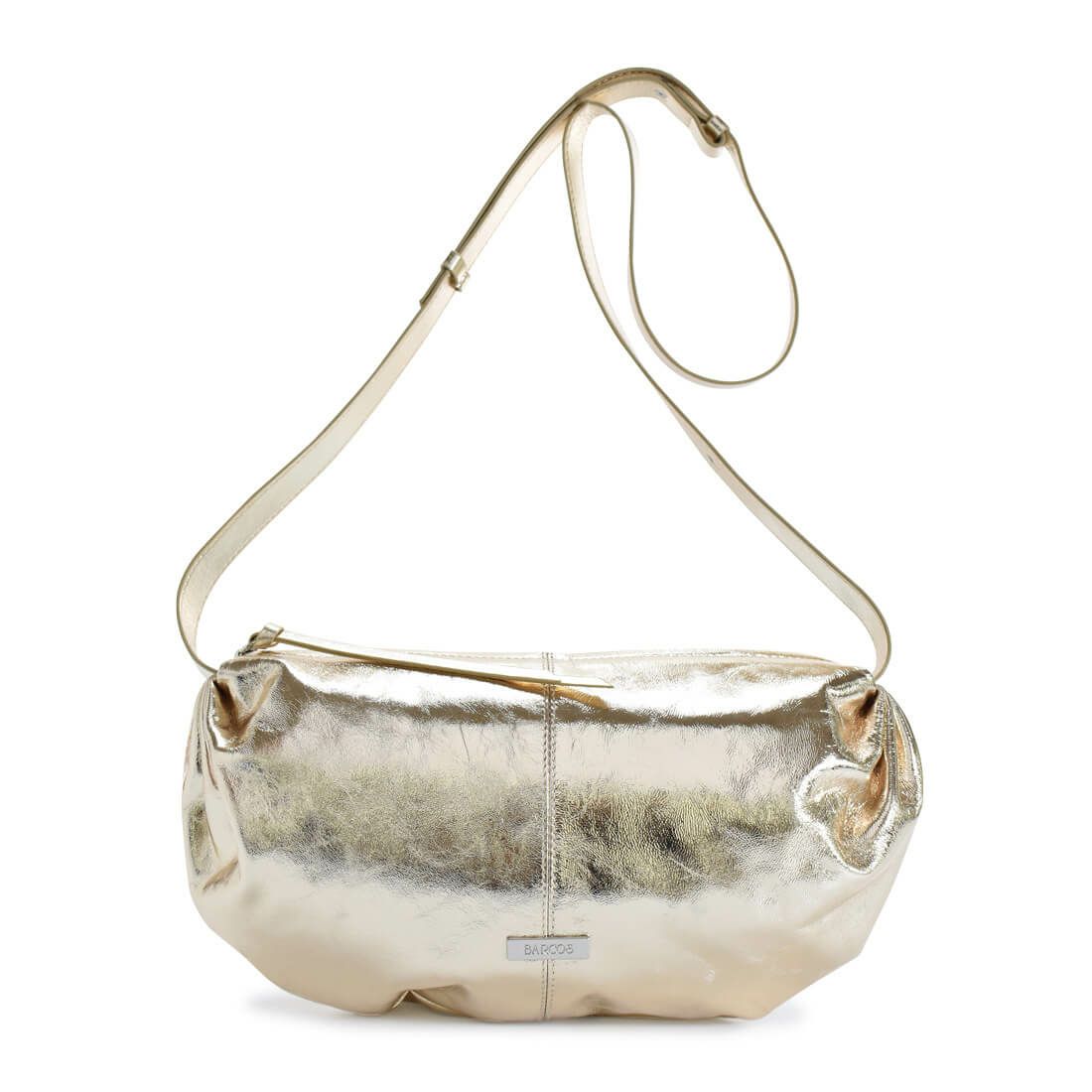 半月型メタリックレザーショルダーバッグ