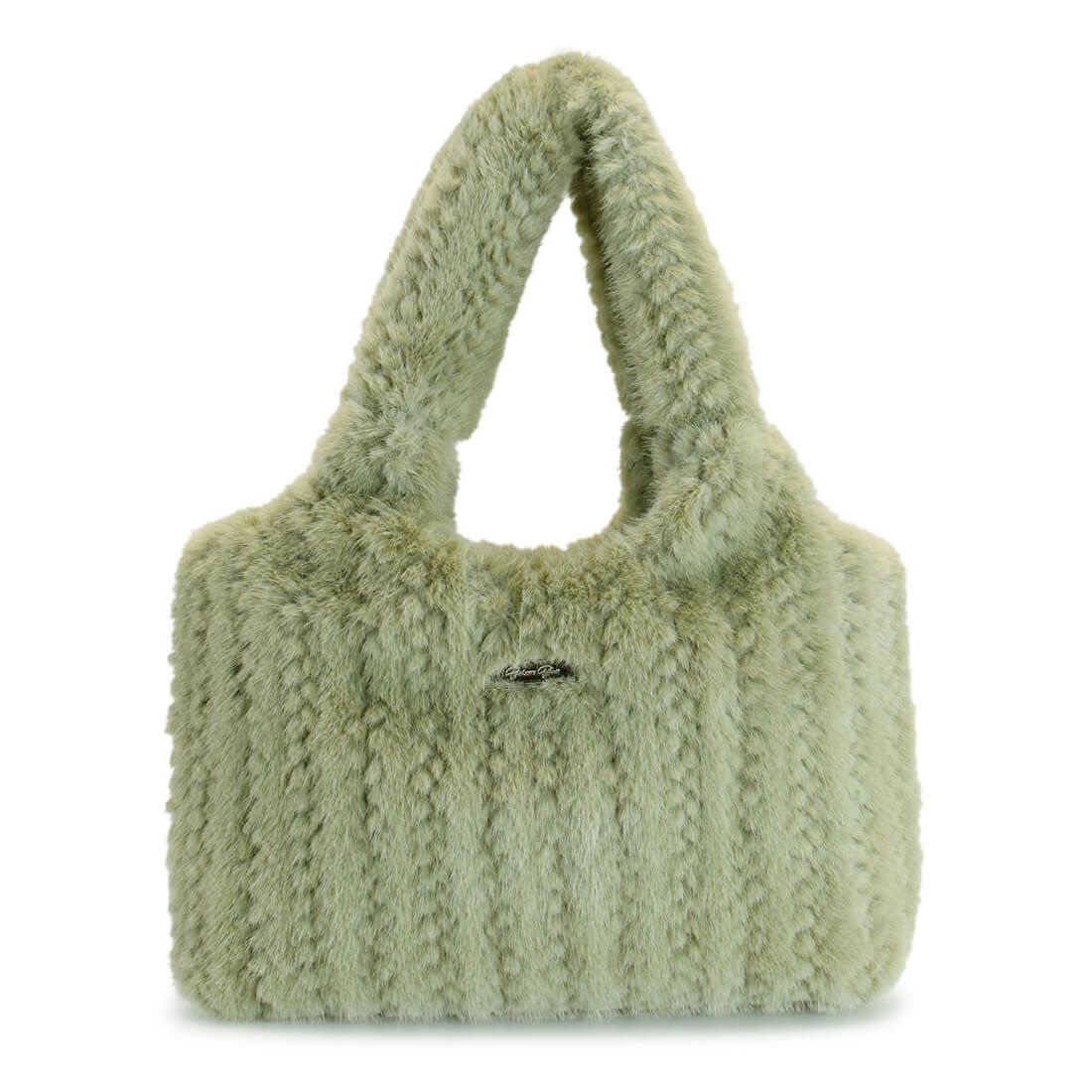 編み込み風フェイクファーハンドバッグ