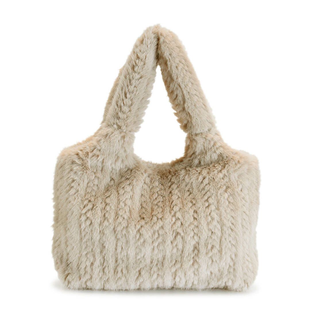 編み込み風フェイクファーハンドバッグ