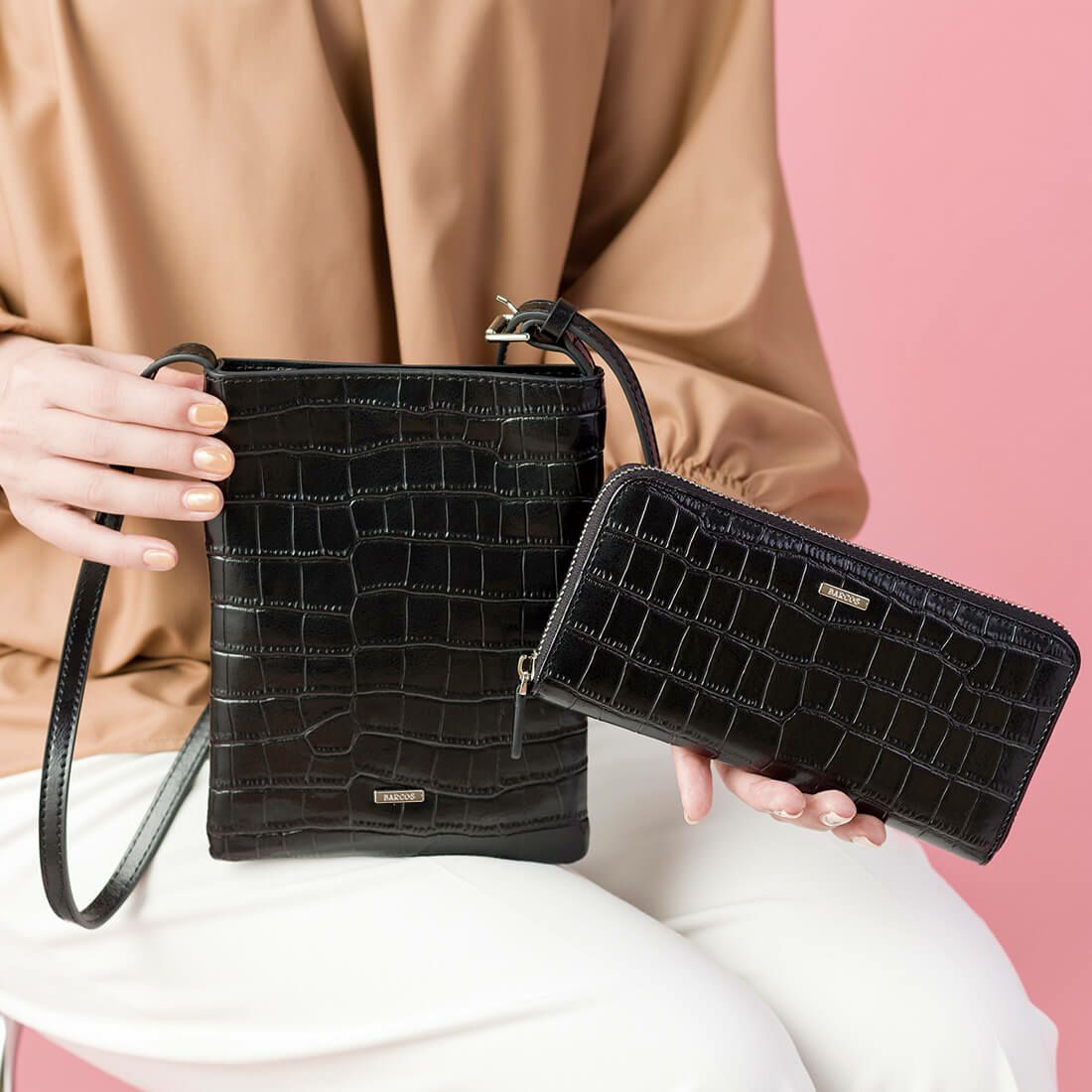 【セット商品】クロコダイル型押しロングウォレット&ポシェットセット