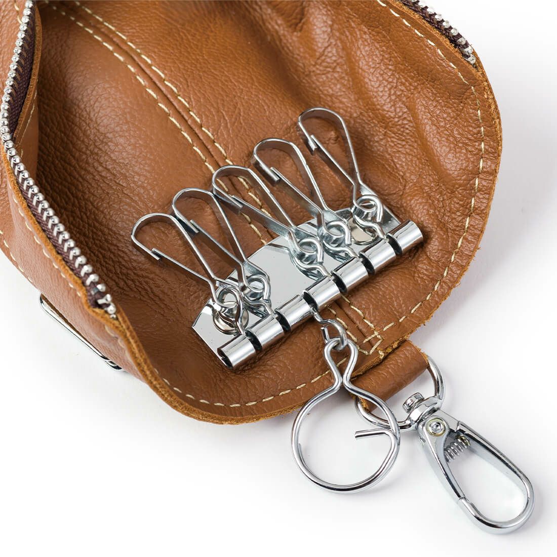 ポケット付きシュリンクレザーキーケース