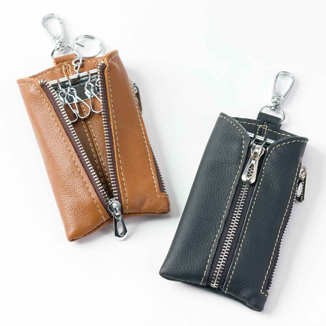 ポケット付きシュリンクレザーキーケース