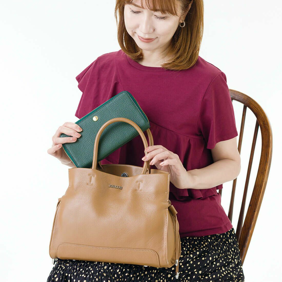 シュリンクレザー巾着2wayハンドバッグ