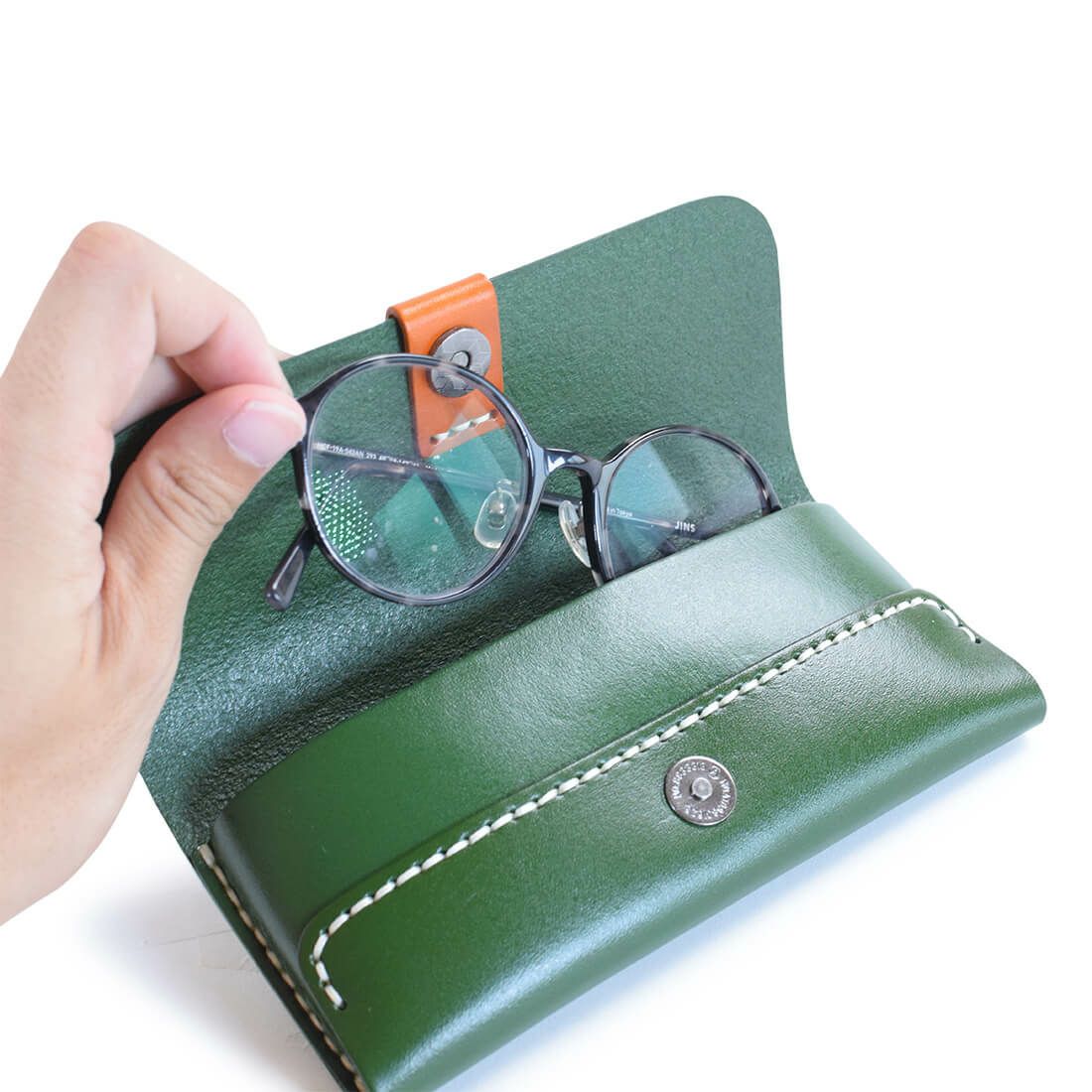 バイカラーレザーメガネケース