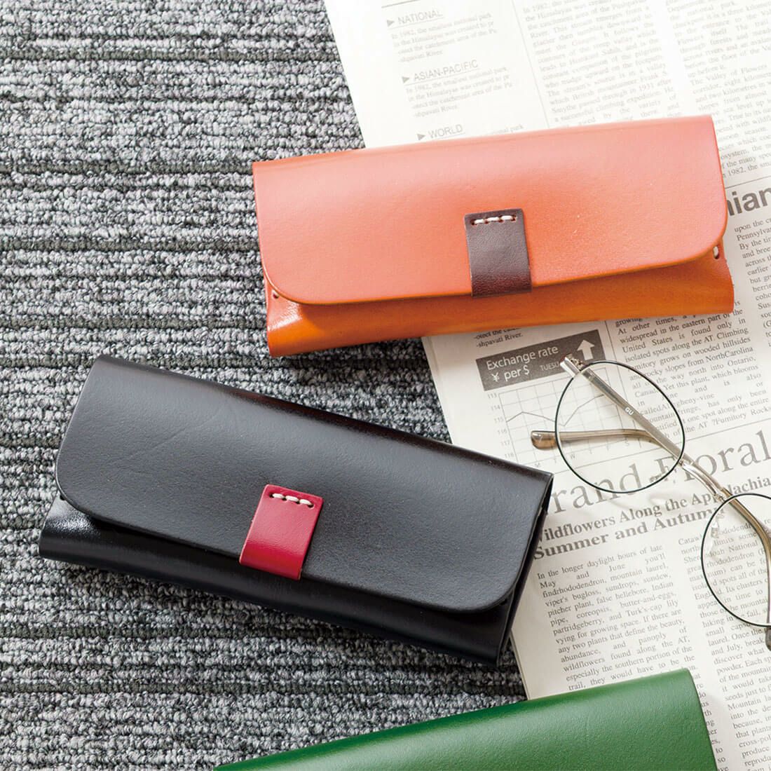 バイカラーレザーメガネケース